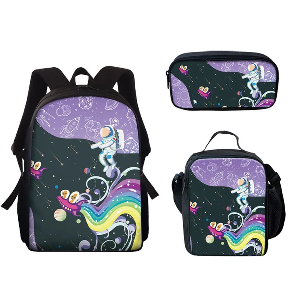 Harajuku Youthful Novelty Funny Astronaut 3D Print 3pcs/Set Student Travel bags Laptop Daypack Backpack Lunch Bag Pencil Case