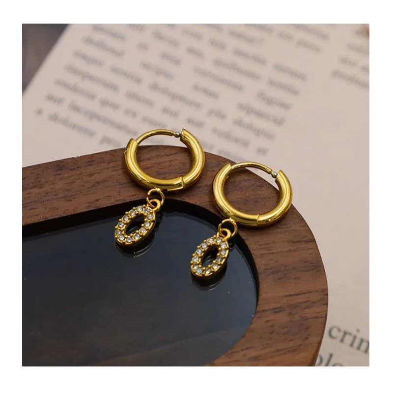 Wind Stainless Steel Ear Buckle Earrings Simple and Versatile Premium Zircon Digital Earrings