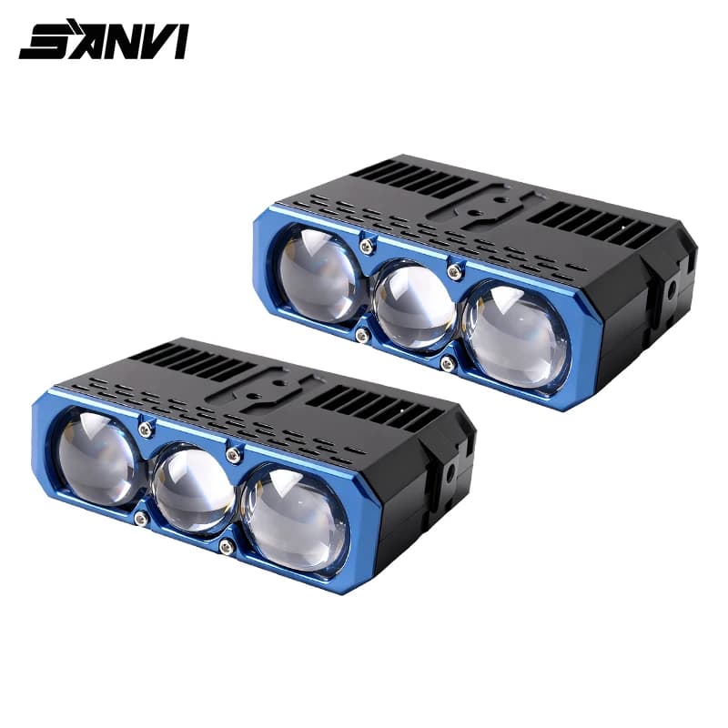 SANVI S301 Proiettore LED con Griglia Luminosa, Faro a 3 Lenti per Auto e Moto, Luce Ausiliaria, Fendinebbia 12V 96W 5500K 17360Lux