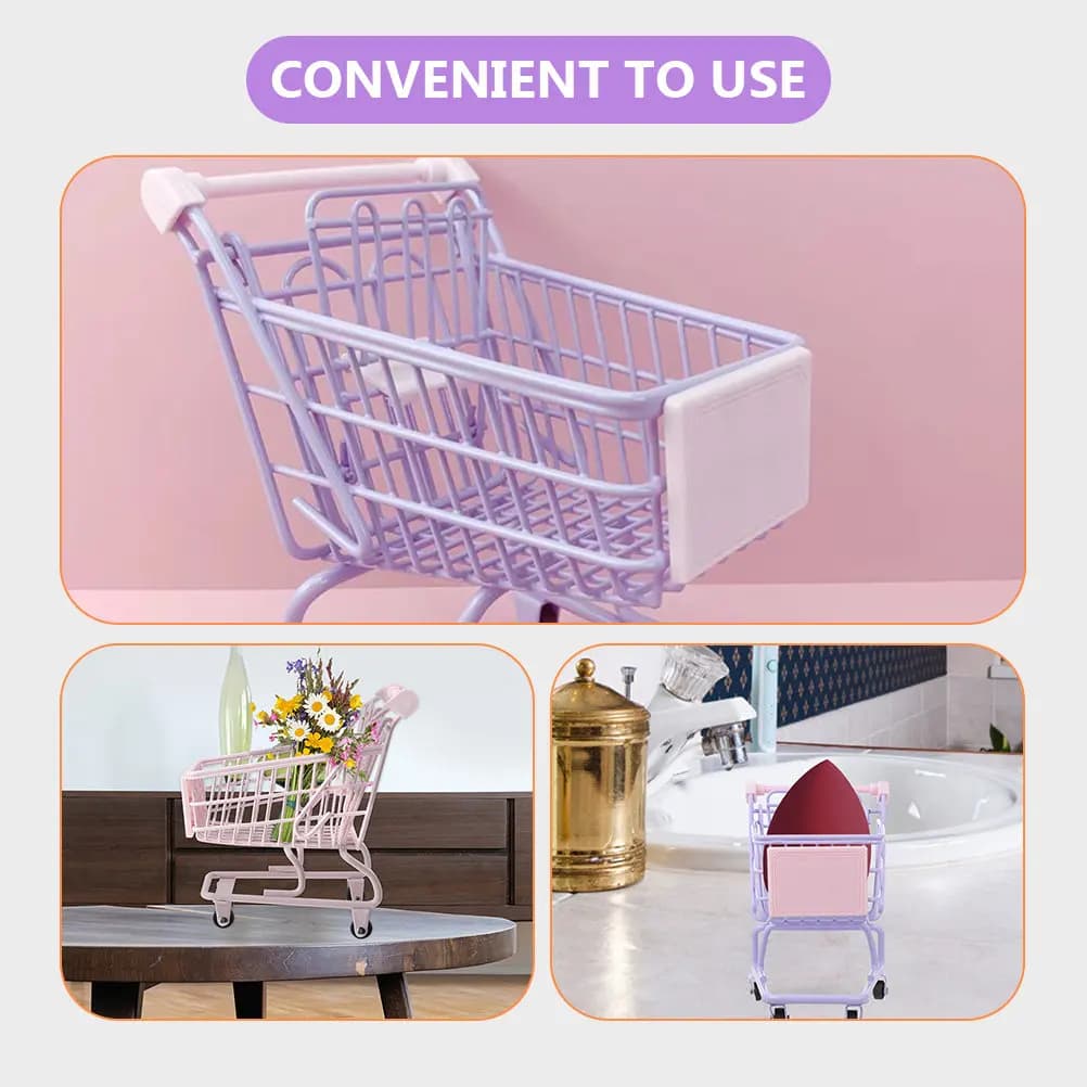 Set di 2 Decorazioni per Carrello della Spesa, Mini Carrello da Supermercato, Organizzatore Multifunzionale per Scrivania, Camera da Letto, Ufficio