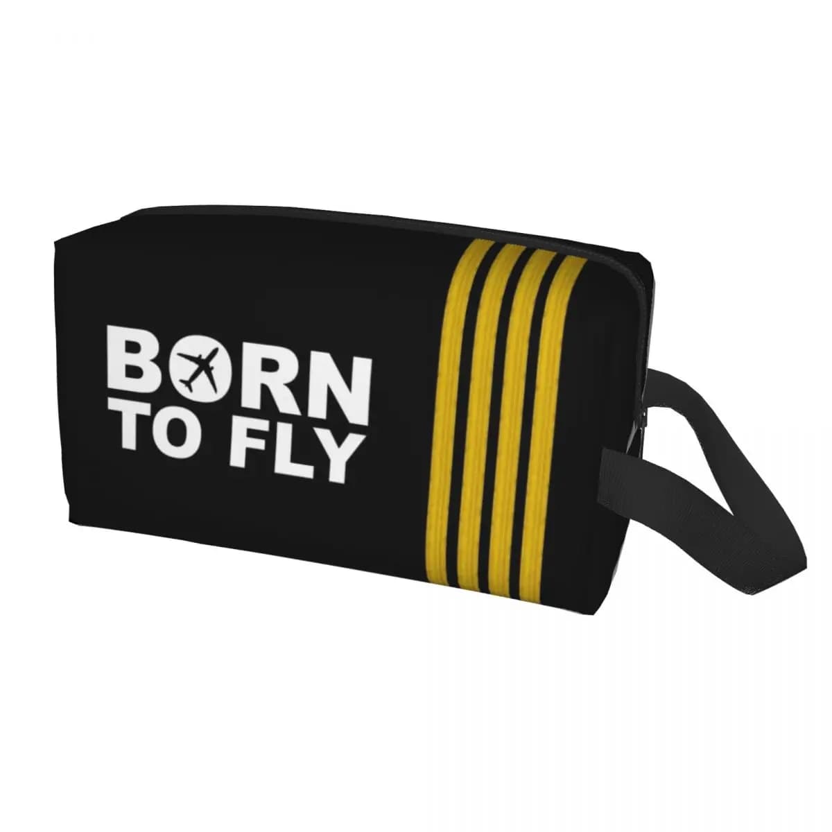 Personalizzato Born To Fly Captain Stripes Pilota di volo Borsa da toilette Aviation Aviator Aereo Trucco Custodia per kit Dopp per cosmetici