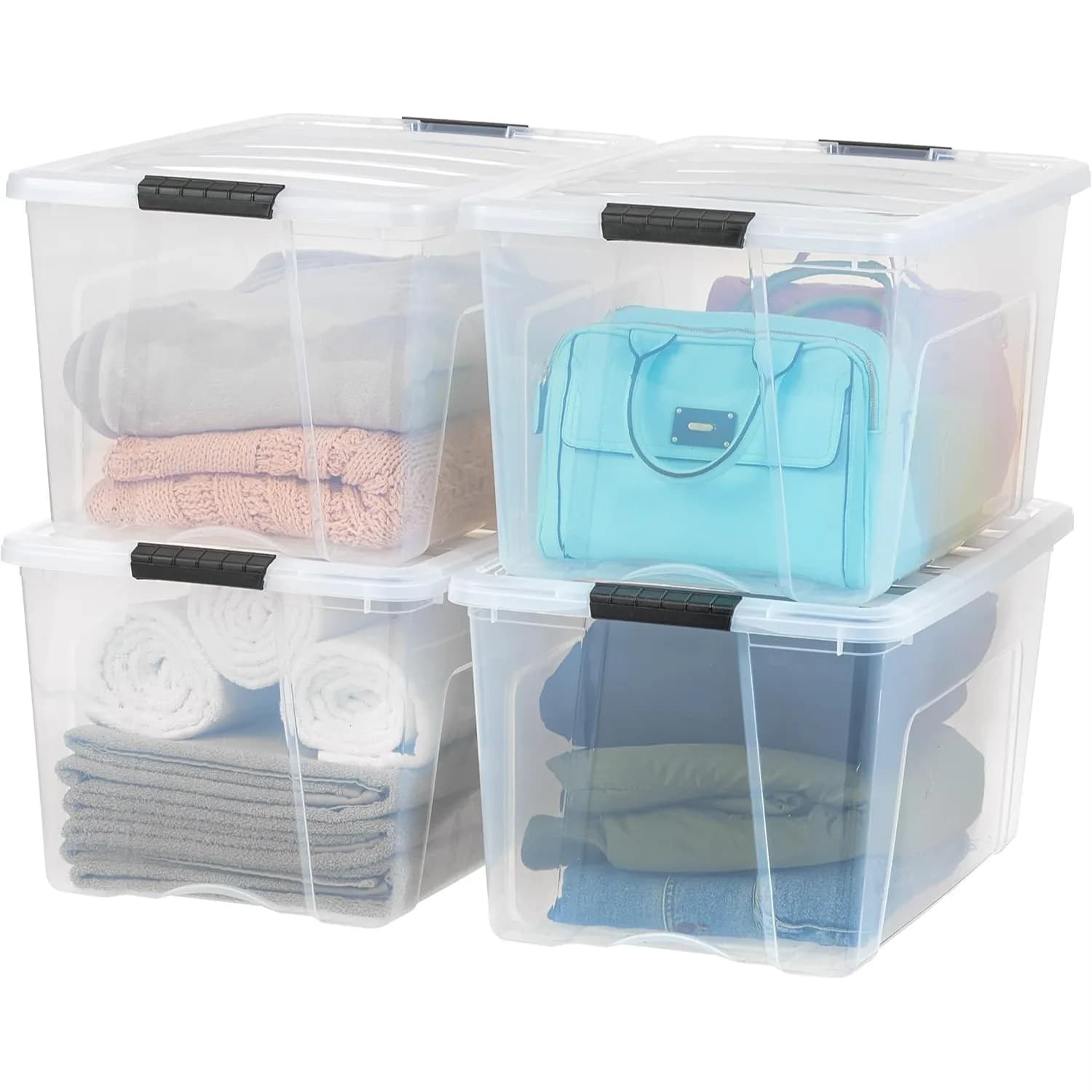 72 QT Plastic Storage Box with Lid and Latches 4 Pack Clear See-Through Organizing Solution Durable Nestable Stackable