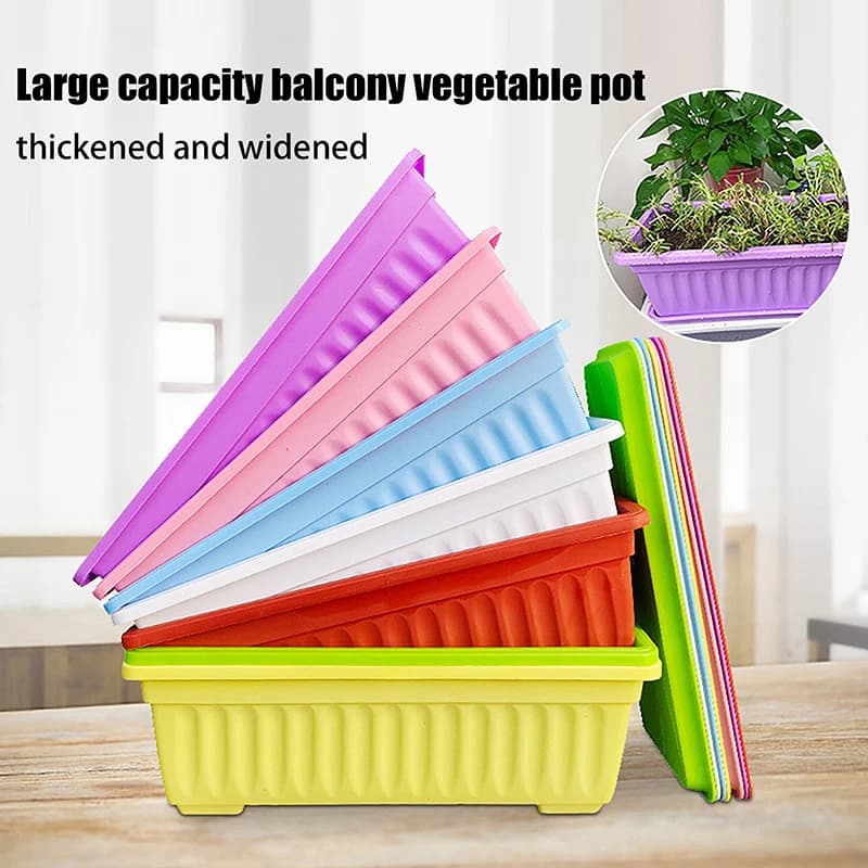 1 set di fioriere in plastica rettangolari per balcone, giardinaggio indoor, vasi traspiranti per piante, attrezzi da giardino.