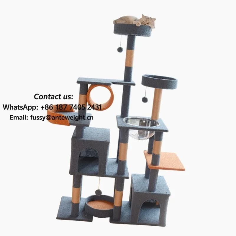 2026 New Multi-Level Indoor Large Cat Tree Tower Luxury Wood Cat Condo Climbing Post Cat Tree for Cat Toys and Pet Supplies
