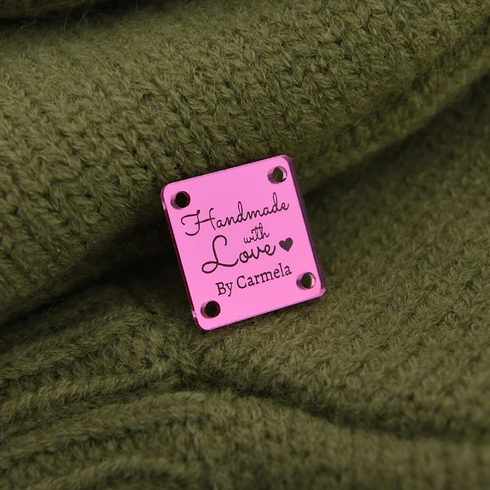 Etichette personalizzate in acrilico a specchio quadrato, incise al laser, 25x25mm, 50 pezzi, per fai da te, artigianato, abbigliamento, decorazioni per la casa, logo personalizzato, testo, regali