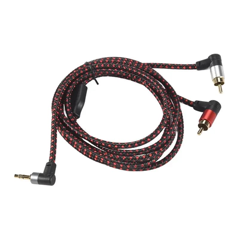Cavo AT12 da 3,5 mm Maschio a 2 RCA Maschio, Angolo Retto, Splitter Stereo AUX Y, Connettore per Microfono per Laptop, 2M