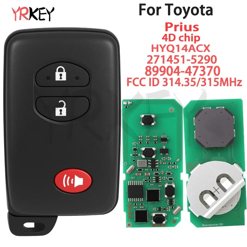 YRKEY - 3 Button Smart Car Key Fob For Toyota Prius / Plug-In 314.35MHz 4D Chip Fit Board 271451‑5290 HYQ14ACX P/N 89904‑47370
