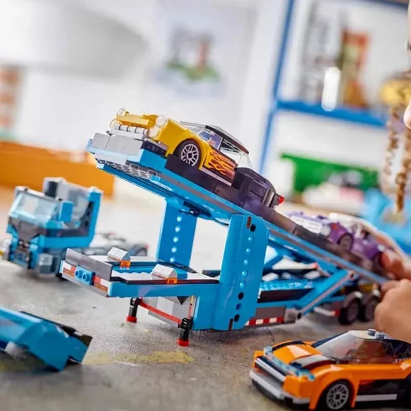 Third Party Compatible MOC Sets City Series Building Blocks 60408 Double-Decker Sports Car Transport Vehicle Toy Gift