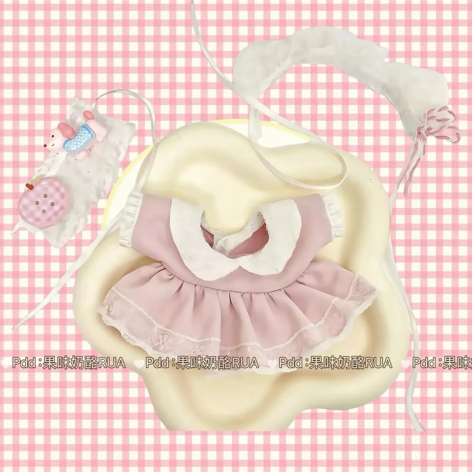 Nuovo stile [Lettera Peach Mist] Abito da bambola da 10 cm Lolita carino cos attributo set di vestiti per bambole in cotone