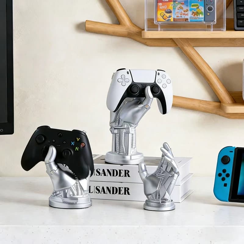 Set di Ornamenti Creativi a Forma di Braccio Robotico Argentato, Supporto per Controller di Gioco, Supporto per Cuffie, Decorazione per la Casa, Regalo per Amici
