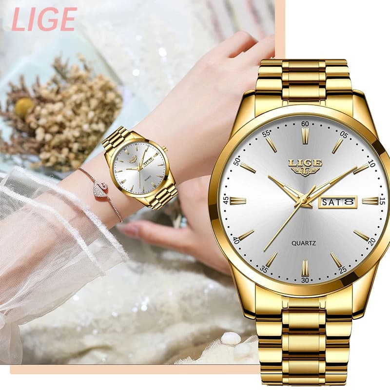 LIGE Women's Watch Top Brand Luxury Stainless Steel Strap Quartz Wrist Watch Waterproof Casual Dress Women's Watch Reloj Mujer