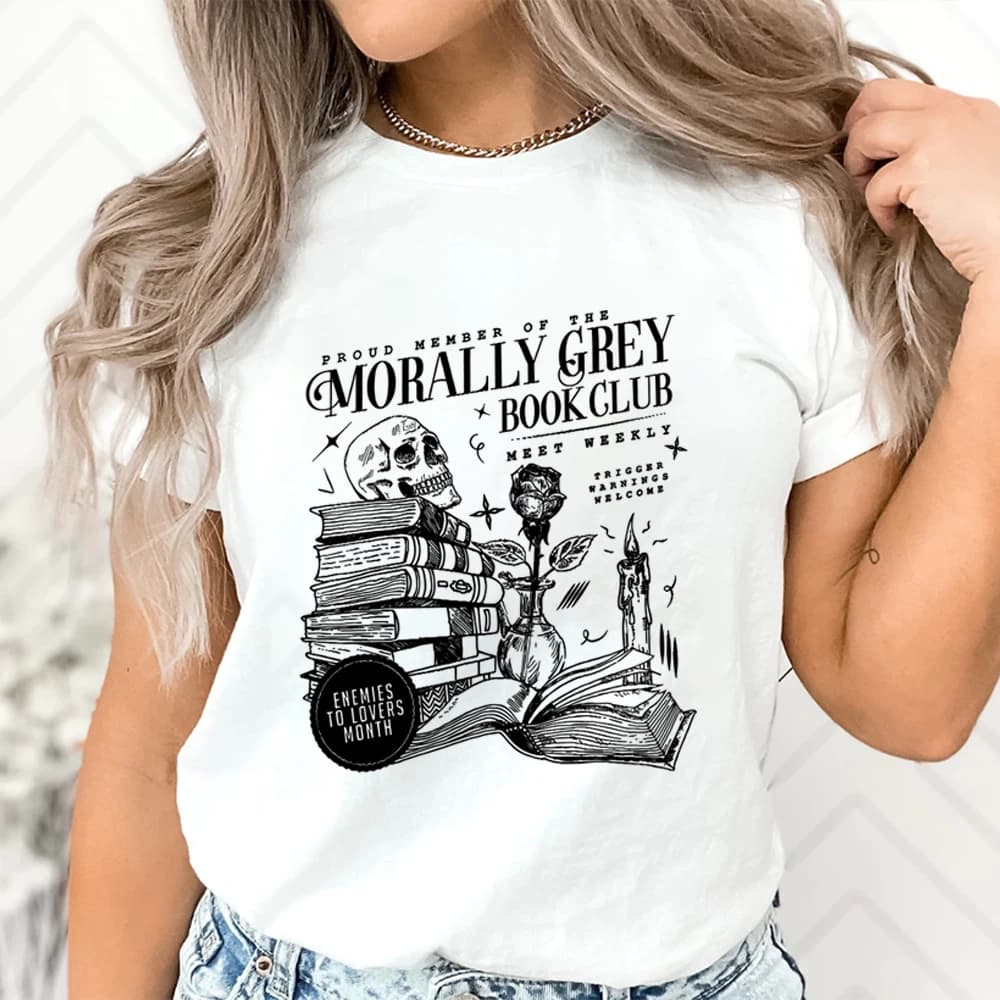 Maglietta Morally Grey Book Club, Magliette Dark Romance, T-shirt Stagione Spettrale, Top a Tema Libri, Maglietta Vintage a Tema Libri, Regalo per Amanti dei Libri, Top Y2K