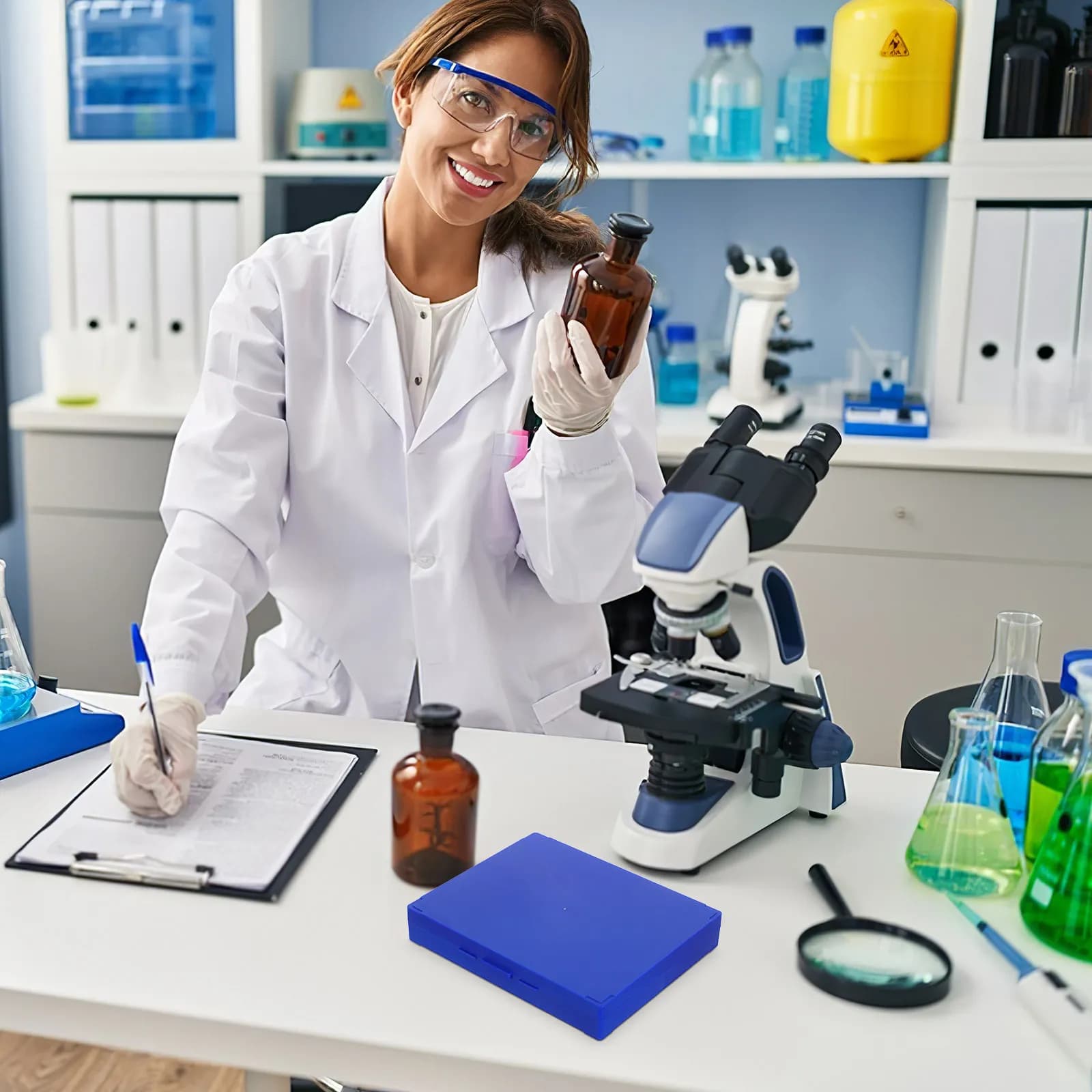 Porta-objettivi per microscopio da 100 posti, premium, compatto e riutilizzabile per laboratori, numerato e facile da usare