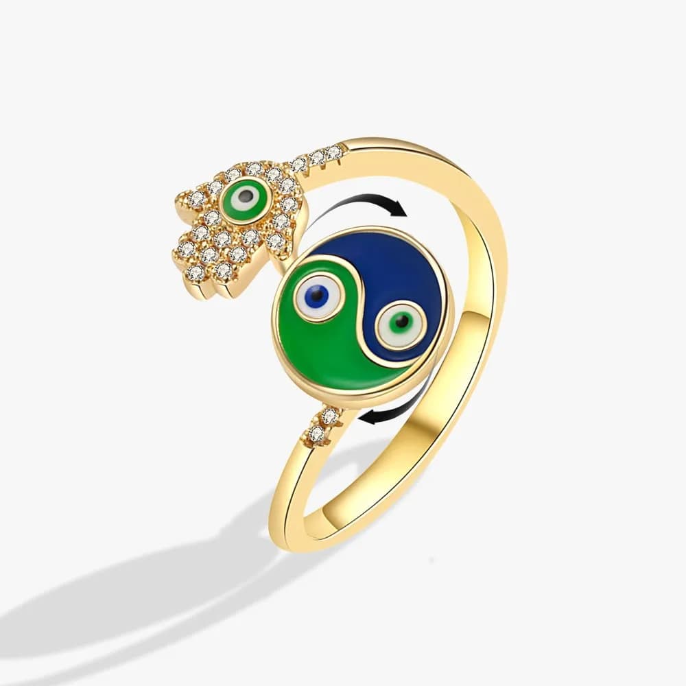 Anello Rotante Vintage Taichi Farmar'S Palm, Regolabile, Antistress, con Occhio Malvagio, in Metallo Smaltato e Rame, Fidget Spinner