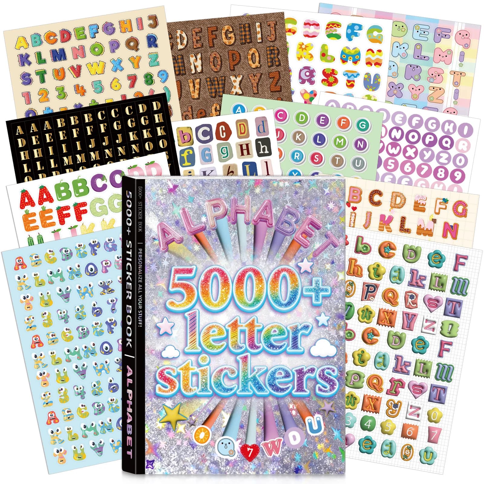 5000 PCS+ Alphabet Stickers Book, Self-Adhesive Colorful Stickers, Letters & Numbers for DIY Crafts Scrapbooking Notebook Laptop