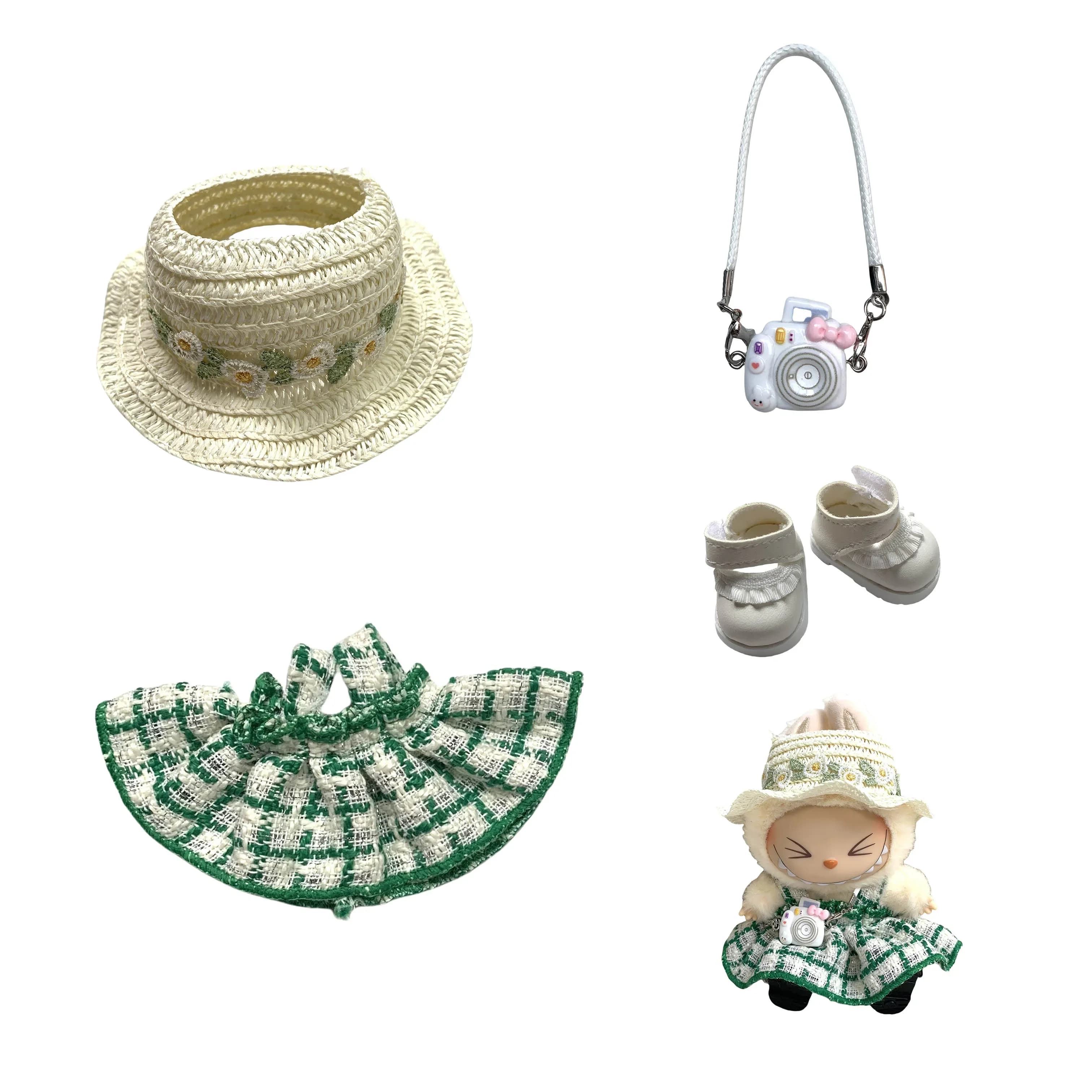 Clothes for Labubu Mini Doll'S Clothes Outfit Accessories Green dress hat shose Clothing