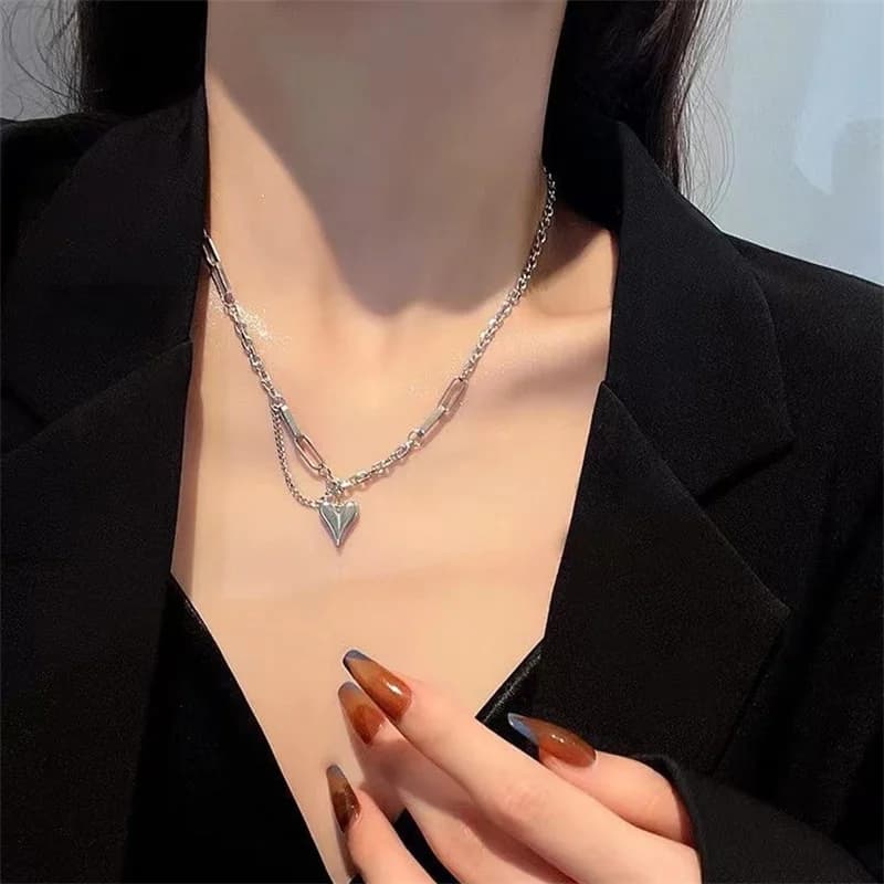 Creative Sweet Cool Heart Pendant Necklace For Women Girls Simple Fashion Adjustable Clavicle Chain Jewelry Accessories Gifts