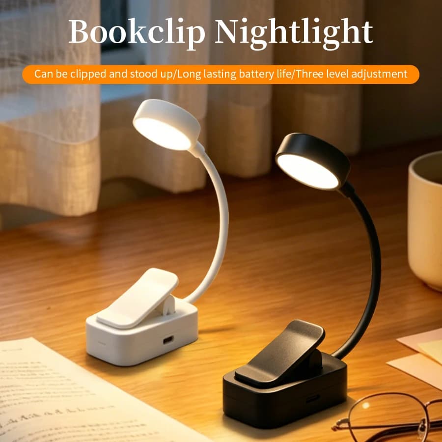LED Clip On Desk Lamp Portable Night Light Rechargeable 3 Colors Dimmable Eye Protection For Bedroom Study Reading Lighting