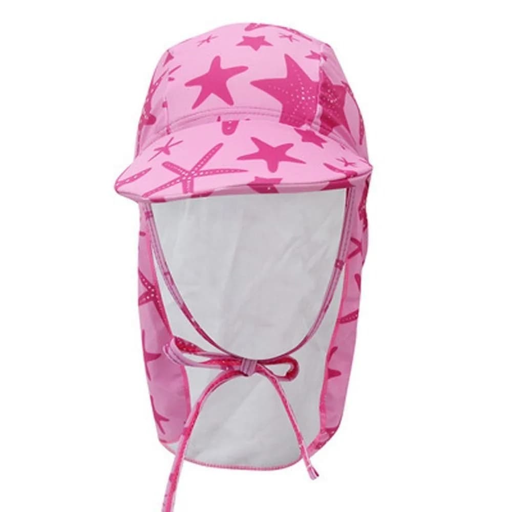 Cappello da Spiaggia per Bambini a Forma di Stella Marina Antivento, Protezione UV, Regolabile, con Protezione per il Collo, Traspirante, Cappello Parasole per Nuoto Estivo