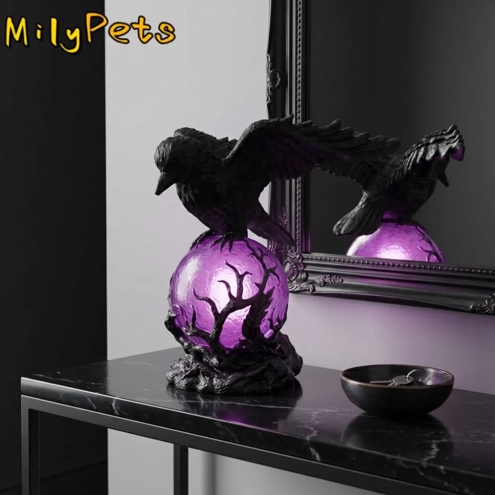 Gift Desktop Ornaments Gothic LED Lamp Halloween Creative Bird Sculptures Decoration Black Crow Night Light Home Decor
