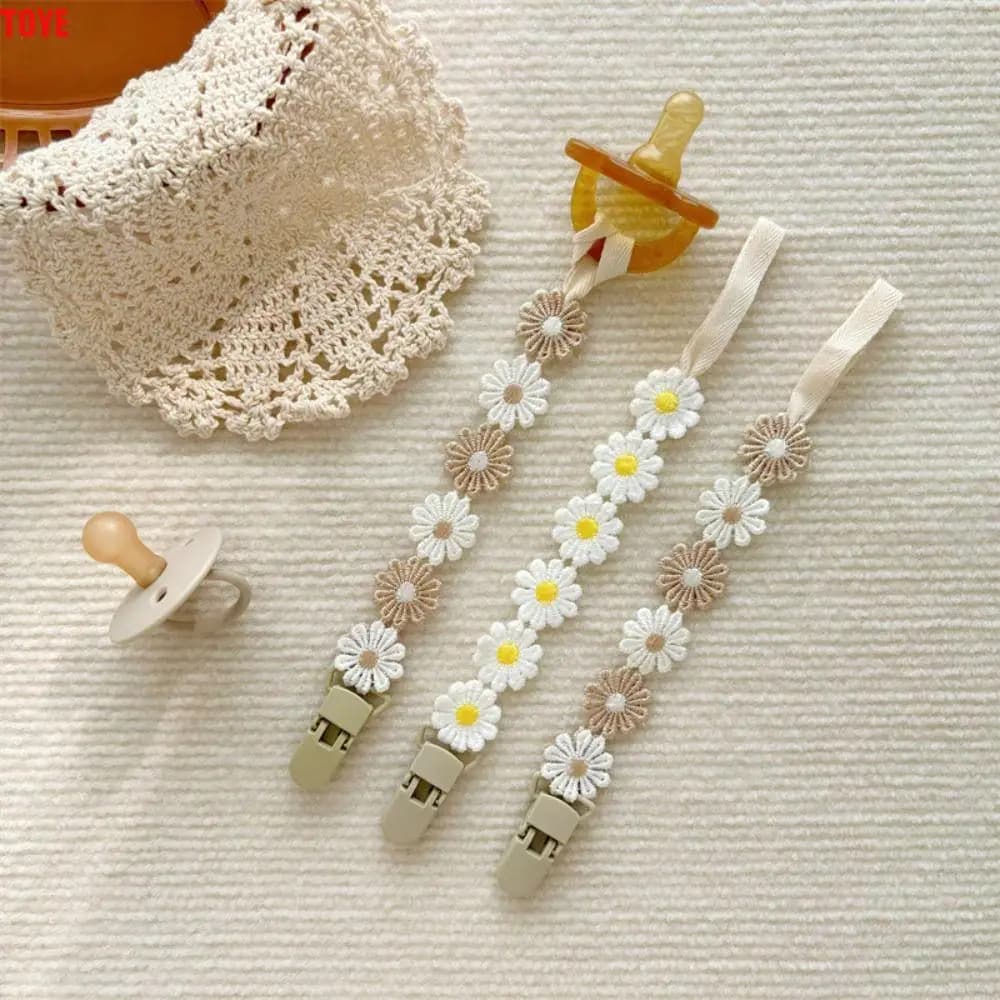 Catena per ciuccio per bambini con margherita colorata Fiore regolabile Porta succhietto Massaggiagengive Cinghie per giocattoli Clip per ciuccio Clip per porta capezzoli per bambini