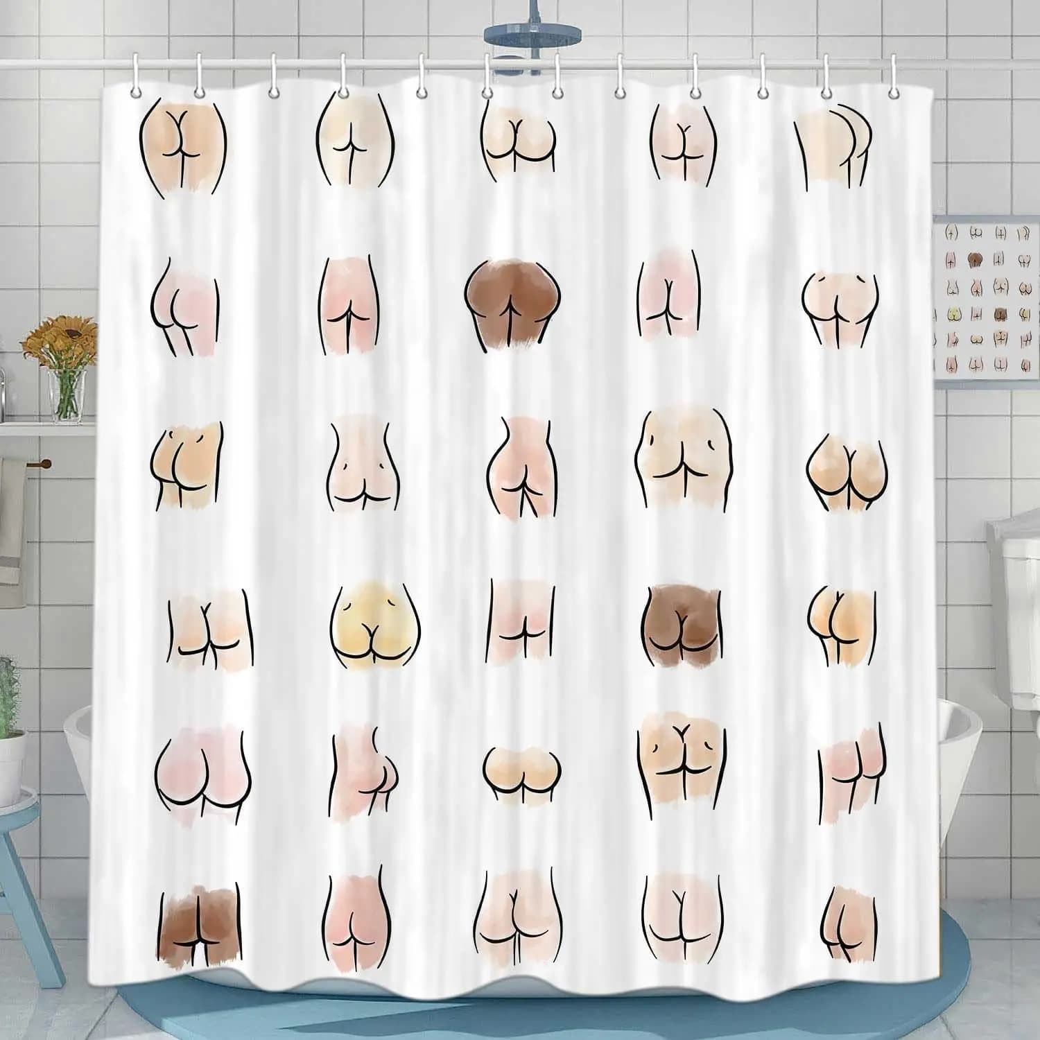 Divertente Tenda Doccia per Bagno, Set di Tende Doccia in Tessuto con Stampa Divertente, Accessori Decorativi Bianchi per il Bagno, Ganci Inclusi