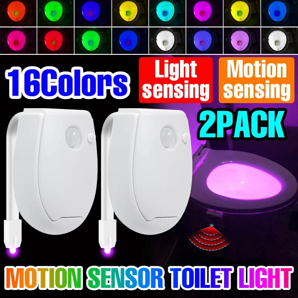 Set di 2 Lampade LED per WC, Illuminazione Notturna Intelligente per Sedile WC con Sensore di Movimento PIR, 3 Modalità di Colore, Illuminazione Atmosferica per Bagno