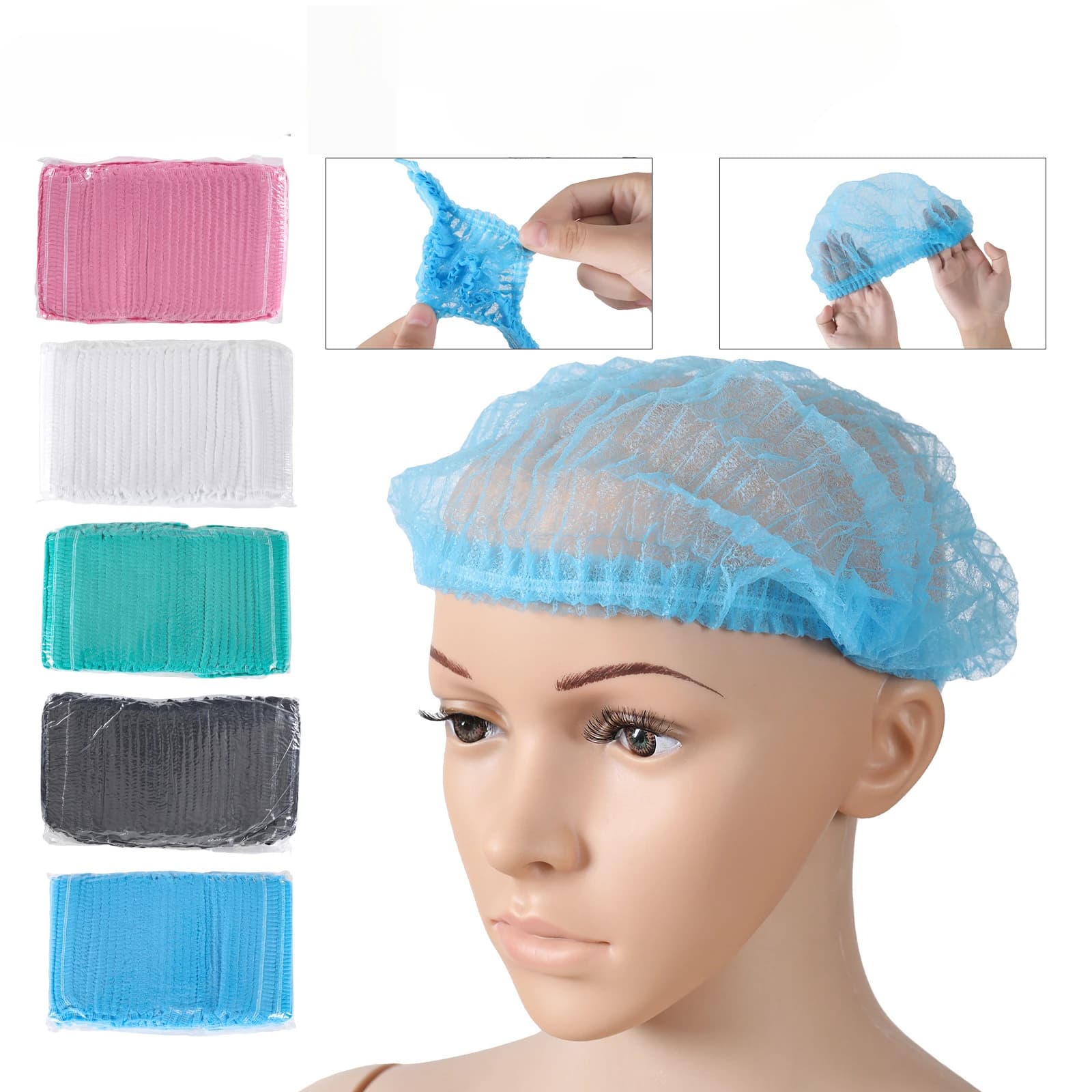 100PCS Usa E Getta Testa Dei Capelli Cap Non Tessuto Tappo Antipolvere Estensione Delle Ciglia Strumento di Trucco Traspirante Doccia Cappelli da Bagno
