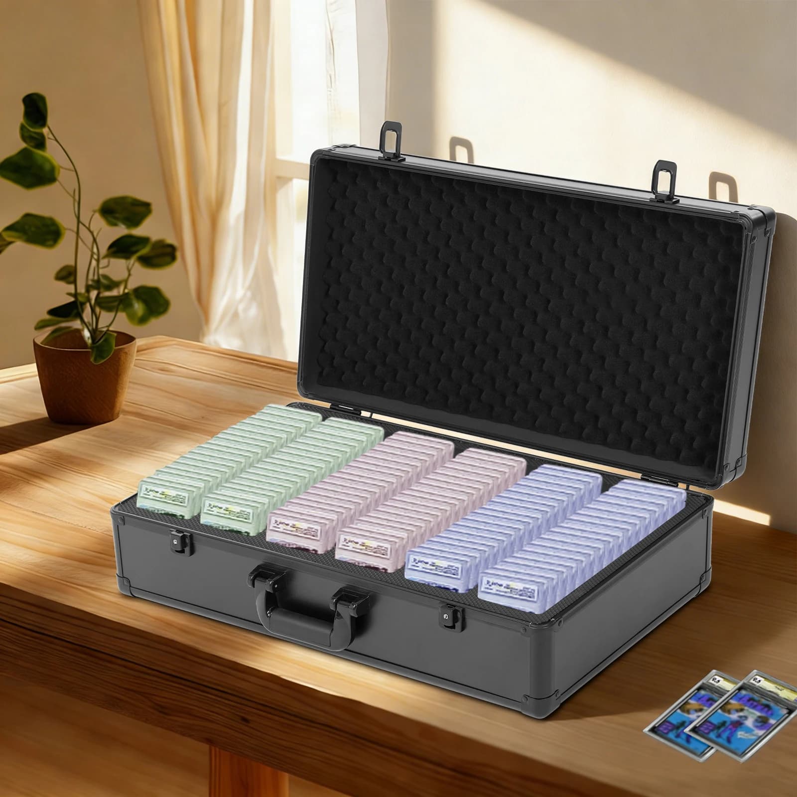 Aluminum Alloy Lockable Card Storage Box 6 Rows Trading Card Organizer Case Holds 222 Game Cards Collectible Card Container