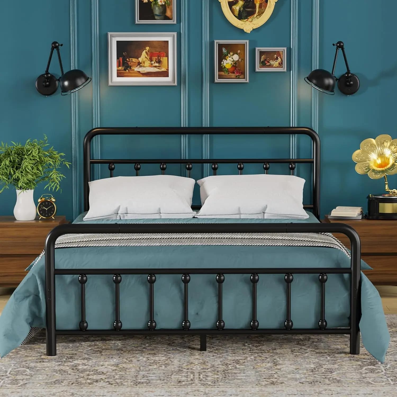 Base letto classica in metallo con piattaforma, stile vittoriano, con doghe in acciaio resistente, personalizzabile