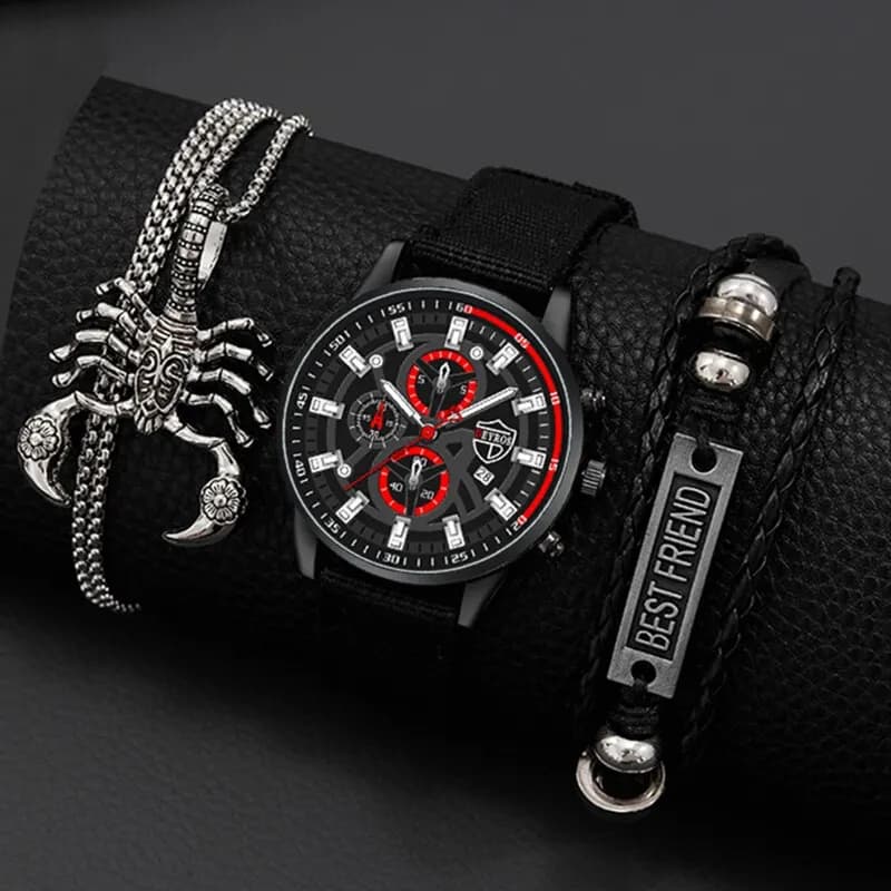 3 pcs Fashion Set Men's Simple Bracelet Nylon Quartz Watch Wrist Watch Casual Businessman