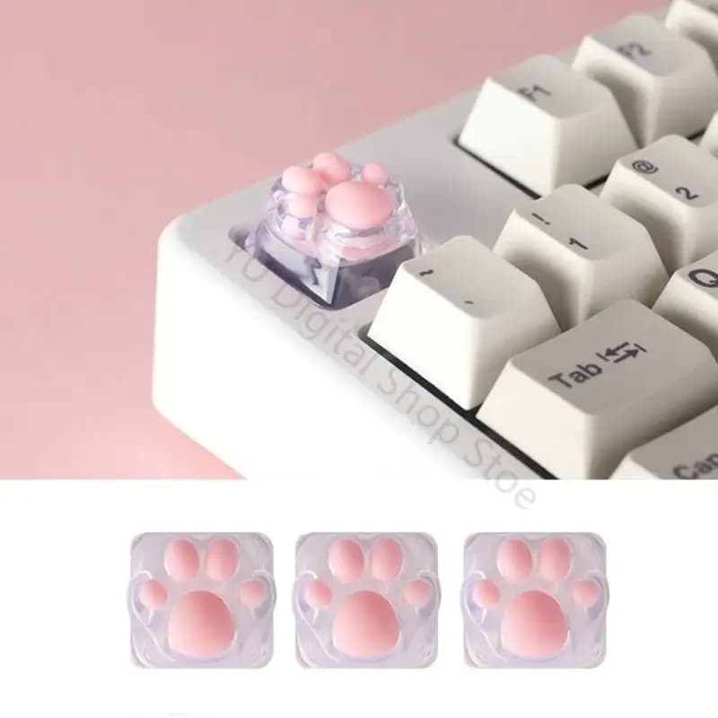 96BA Cats Paws Accent Keytops for Mechanical Keyboard, Silicone Finish Replacement Set, Stem Fit for Typing Area Styling