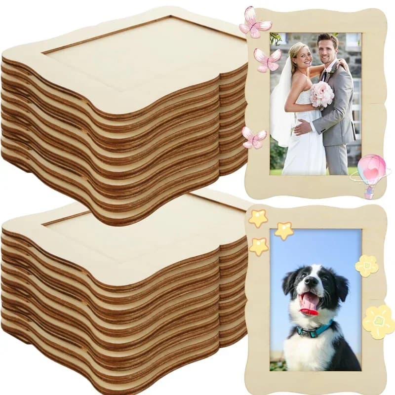 Cornice Fotografica in Legno Ondulata Non Finita, 1/3/5/10 Pezzi, Cornice Vuota Fai-da-Te, Decorazione da Tavolo Dipinta a Mano per Casa e Matrimonio