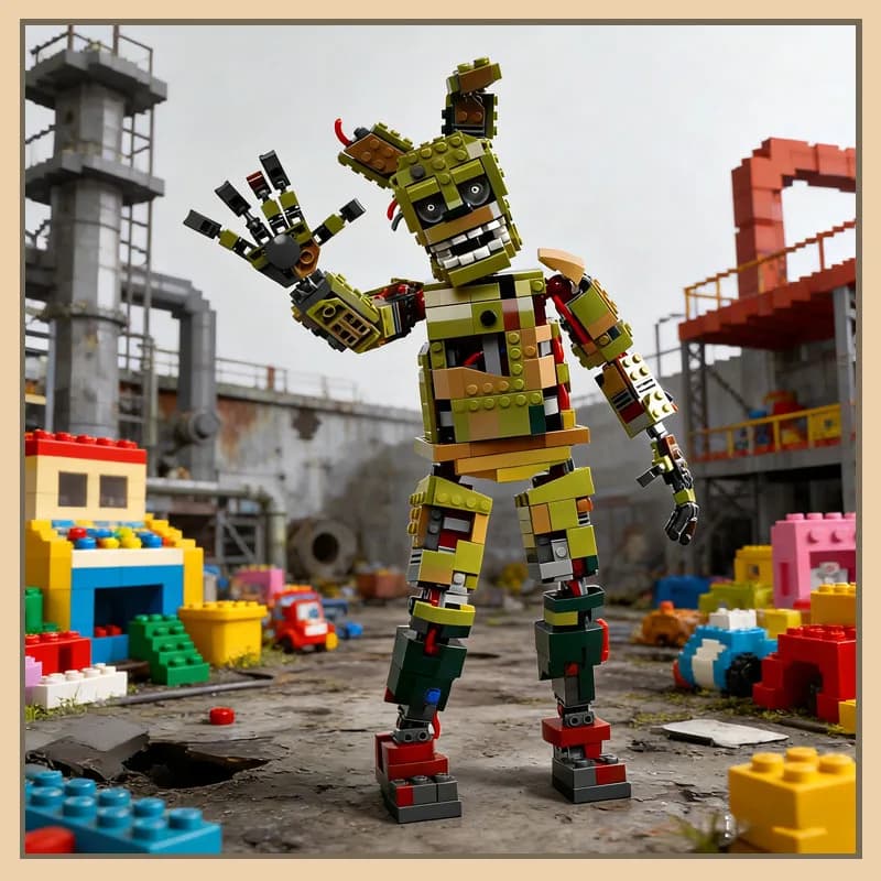 Kit di Costruzione Meccanico Stile Primavera: Figura Horror in Mattoncini, Modello Fai-da-te per Collezionisti e Decorazione da Scrivania - 1123 Pezzi