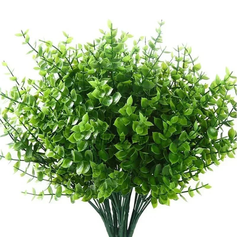3pc High Quality Plastic Artificial Eucalyptus Leaves Stems, Green Fake Plants for Wedding, Home, Office, Kitchen & Garden Decor