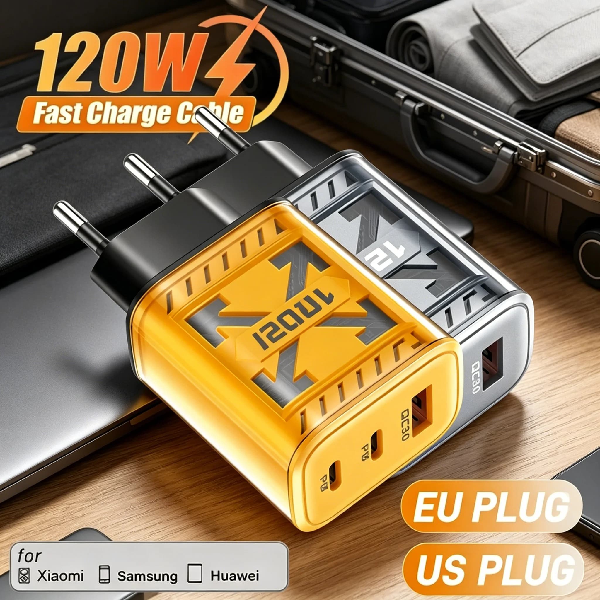 Caricatore USB 120W PD Type C per Ricarica Rapida, Compatibile con iPhone 16, Xiaomi, Samsung S24, QC3.0, Adattatore da Muro per Telefoni Cellulari