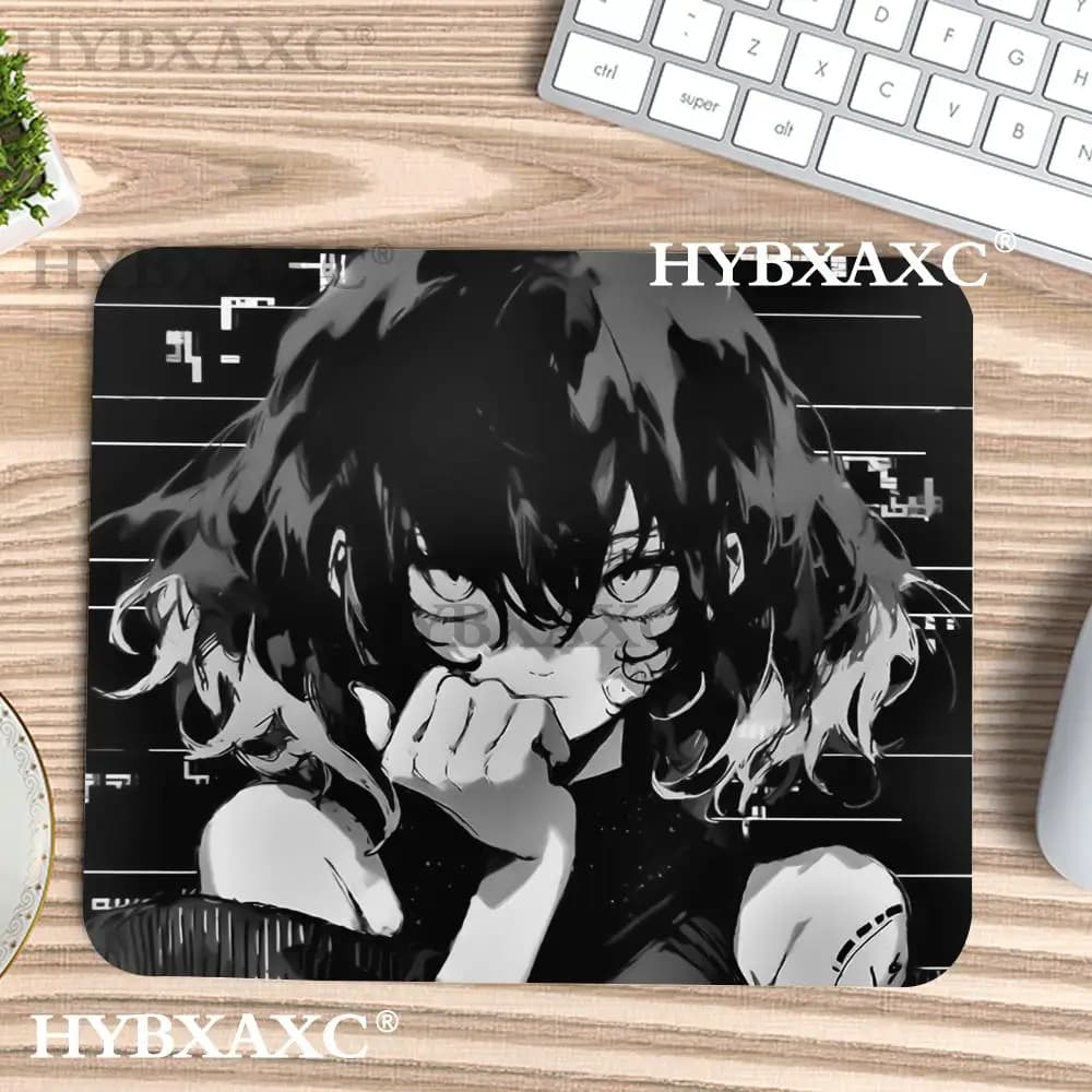 HYBXAXC Tappetino per Mouse con Ragazza Anime in Bianco e Nero, Tappetino da Scrivania Estetico e Cool, Antiscivolo e Impermeabile per Tastiera da Gaming
