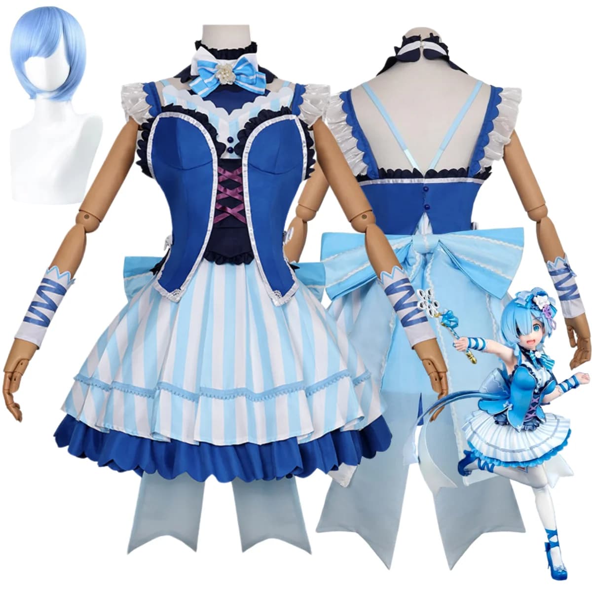 Anime Re:Zero - Starting Life in Another World Rem Cosplay Costume Magical Girl Blue Lolita Skirt Wig Woman Sexy Carnival Suit