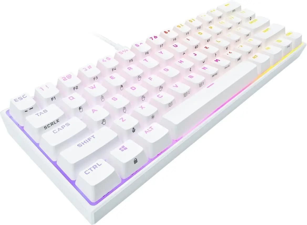 Tastiera Meccanica da Gaming 60% con Switch Cherry MX Speed, Keycaps PBT, Retroilluminazione RGB, USB-C, Bianca (Ricondizionata)