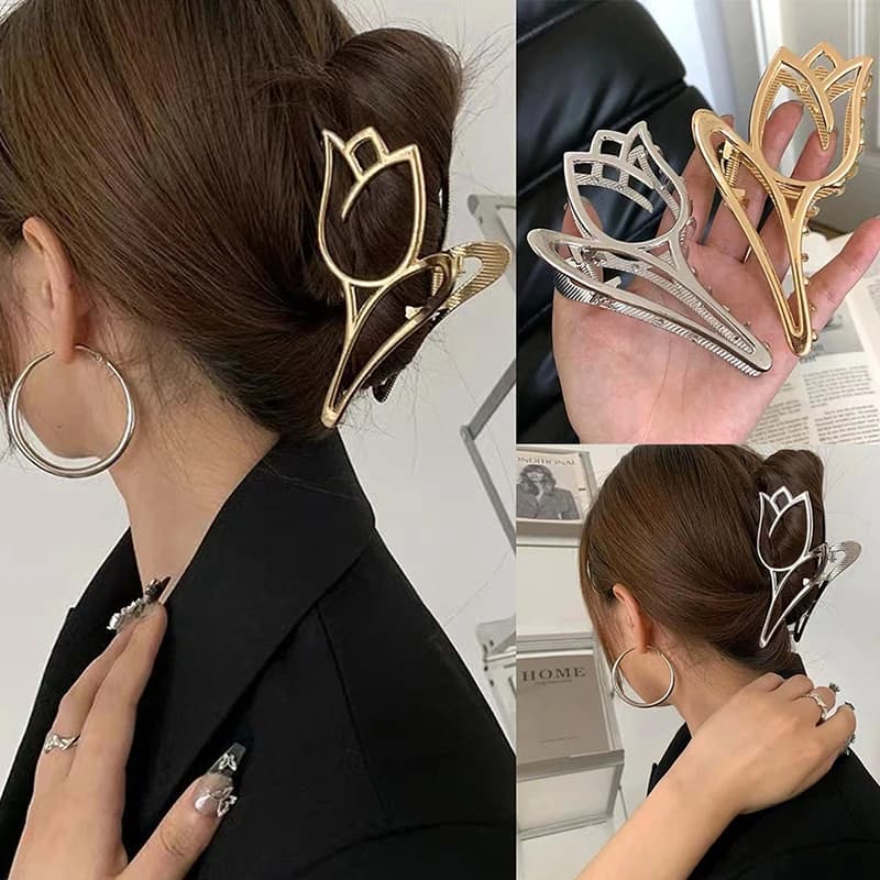 8 cm Tulip Hair Catch Artiglio per capelli in metallo Donna Clip di squalo Forcina Copricapo femminile Copricapo per ragazza Accessori per capelli