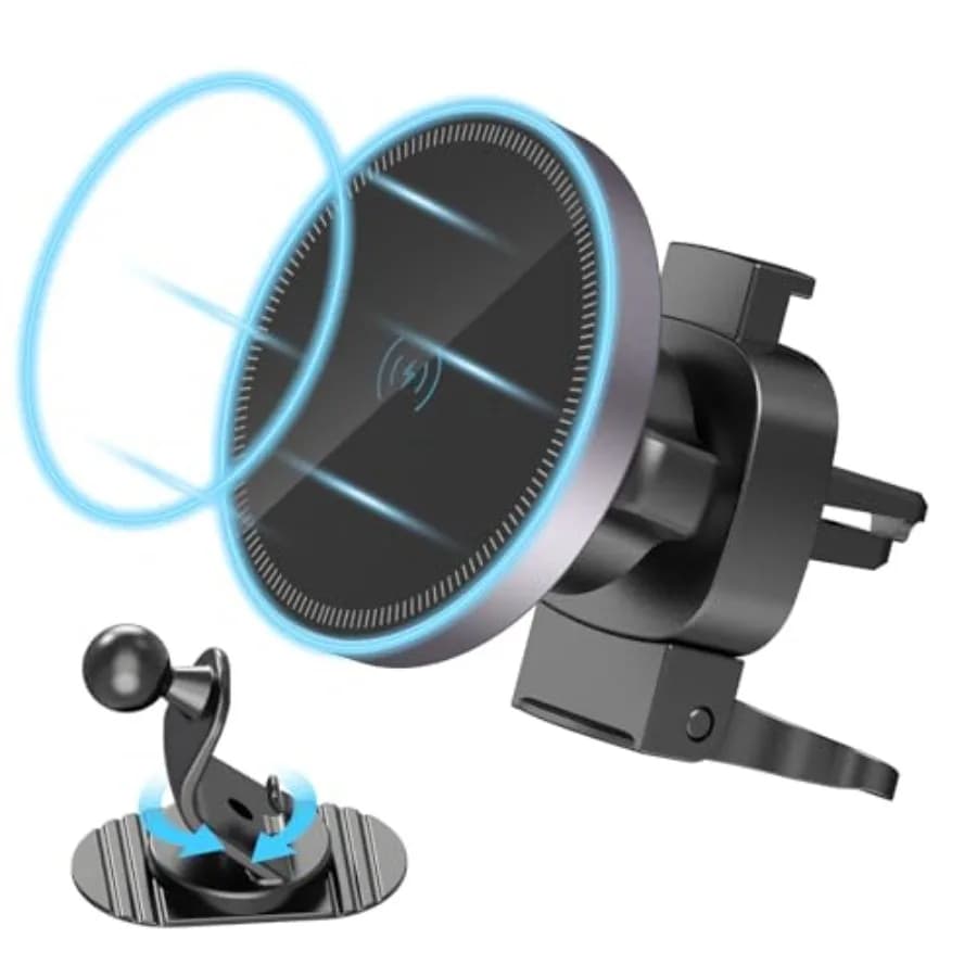Car Mount Charger-15W Fast Charging Wireless Car Charger-Magnetic Car Phone Holder for Dashboard Air Vent - Rotation 360° and H