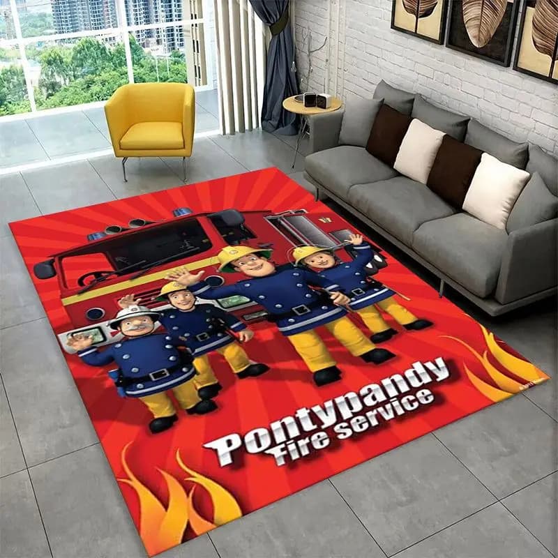 Cartoon Fireman Sam Non-Slip Area Rug for Living Room,Bedroom,Playroom,Soft Carpet Floor Mat Home Decor Rug Kids Room Gift