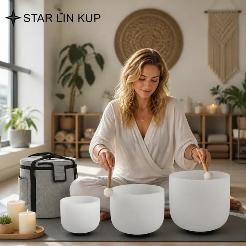 STAR LIN KUP 3PCS Frosted Quartz Crystal Singing Bowls Set 6in A 8in F 10in C 440Hz Chakra Healing Meditation Sound Therapy