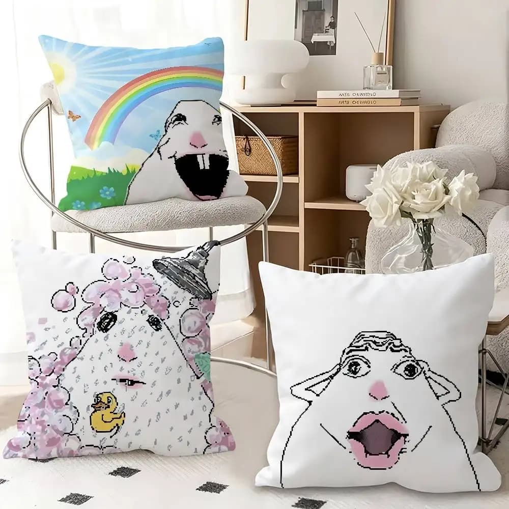 1pc Creative Funny Hamster Meme Pillow Case Fashion Square Pillowcase Bedroom Sofa Room Ins Decoration Leisure