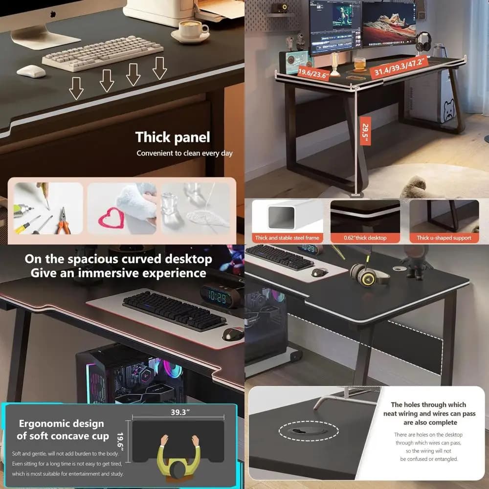 Scrivania Ergonomica in Legno per Gaming, Studio e Arte, Ideale per Uso Moderno in Casa e Ufficio