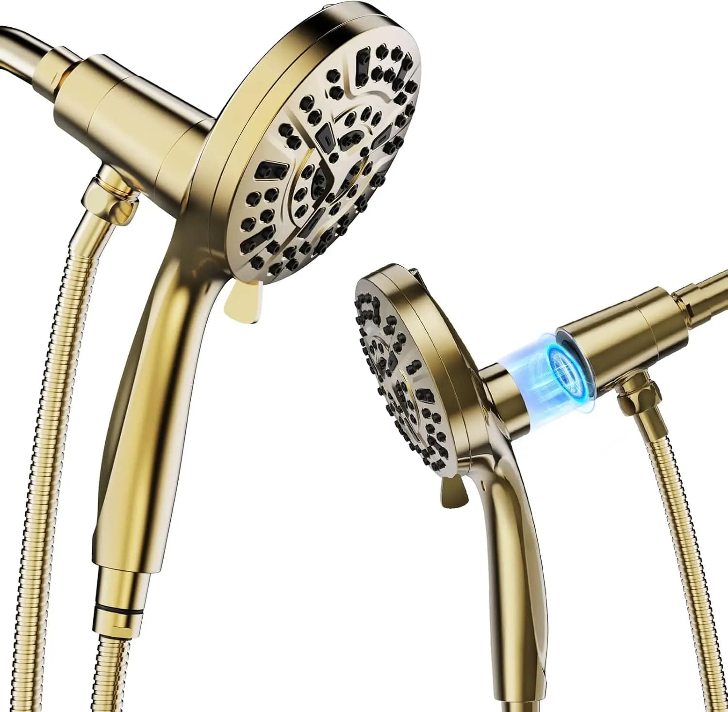 10 Function Manual High Pressure Shower Head Blow, Brushed Gold, Anti-Intasting Nozzles, Built-in Powerful Jet for Cleansing Baths and Walls