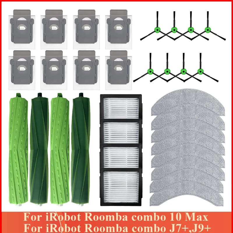For iRobot Roomba Combo j7+ / j9+ / 10 Max Accessories Main Side Brush Hepa Filter Mop Cloth Dust Bag Replacement Spare Parts