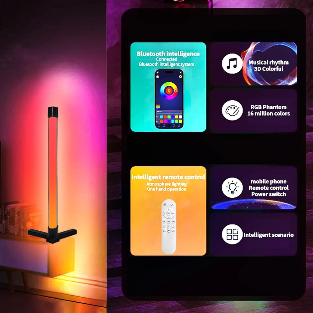 Corner Floor Lamp RGB IC Light with APP and Remote Control LED Floor Ambient Lights For Indoor Gaming Room Use