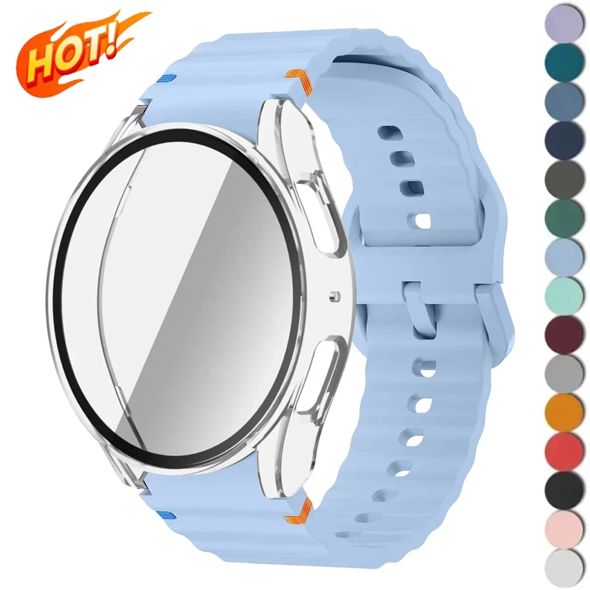 Custodia e Cinturino per Samsung Galaxy Watch 7/6 40/44mm, Bracciale in Silicone, Pellicola Protettiva in Vetro Temperato, Cover Protettiva in PC, Bumper
