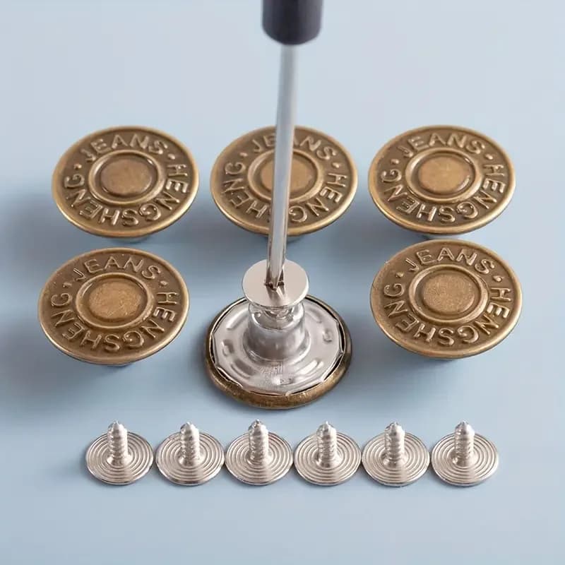 10 Piece Seamless Adjustable Bronze Denim Buttons - Snap Closing Elements for Durable Metal Denim Clothes for Pants and Accessories